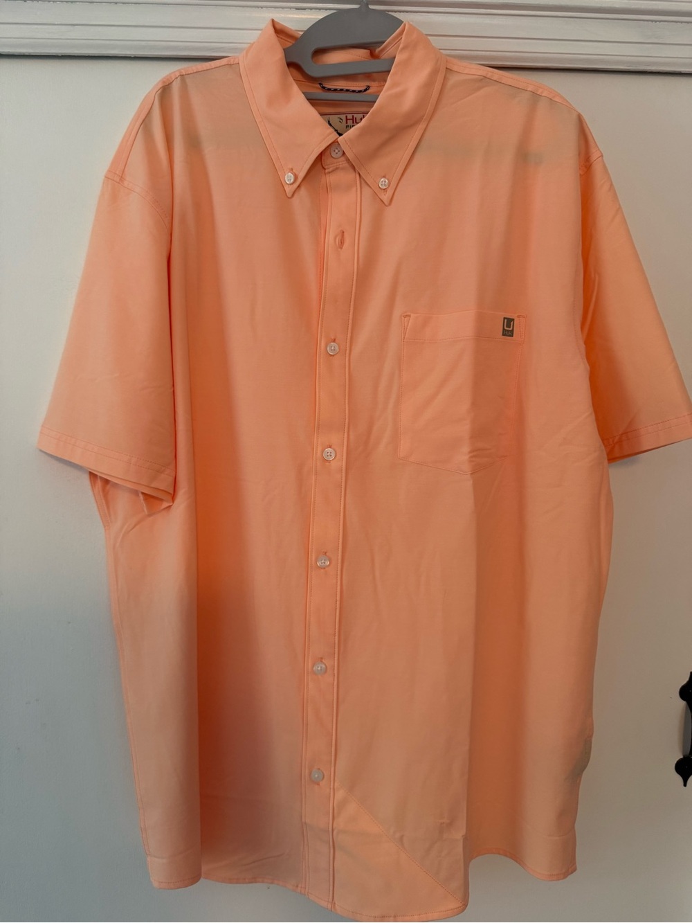 HUK Men's Short-Sleeve Button-Down Shirt in Peach